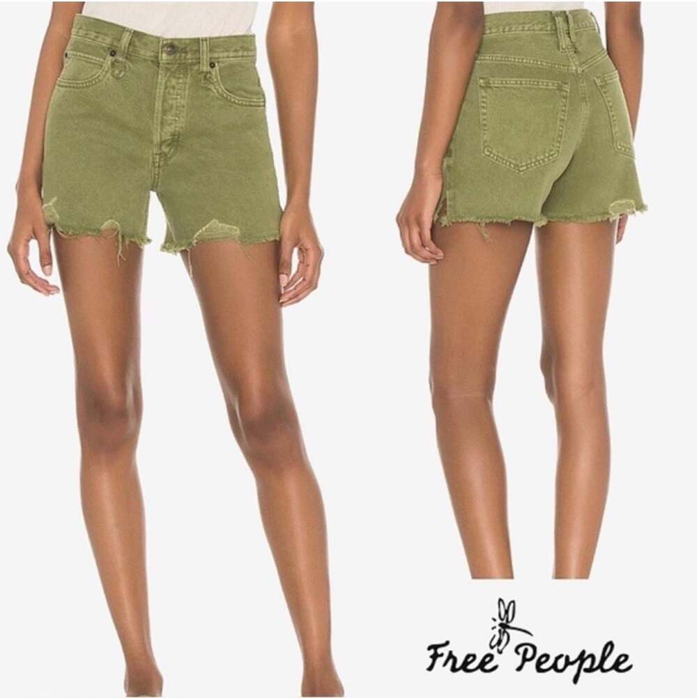 Free People Makai Cutoff Jean Shorts Olive Green Size 26